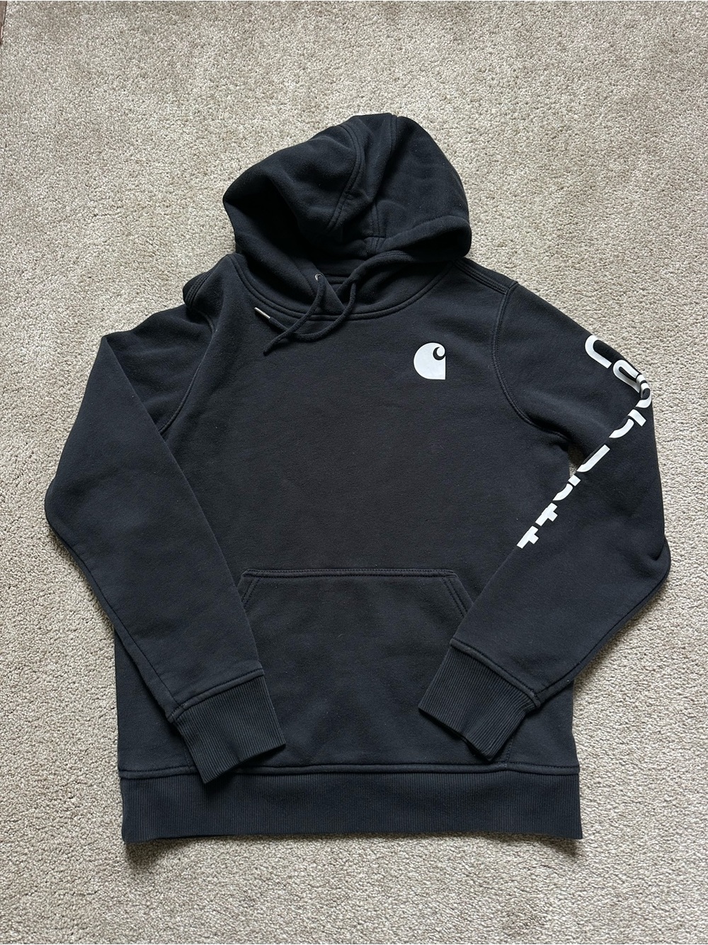 Carhartt Women Black & White Sleeve Logo Relaxed Fit Hoodie Sweater